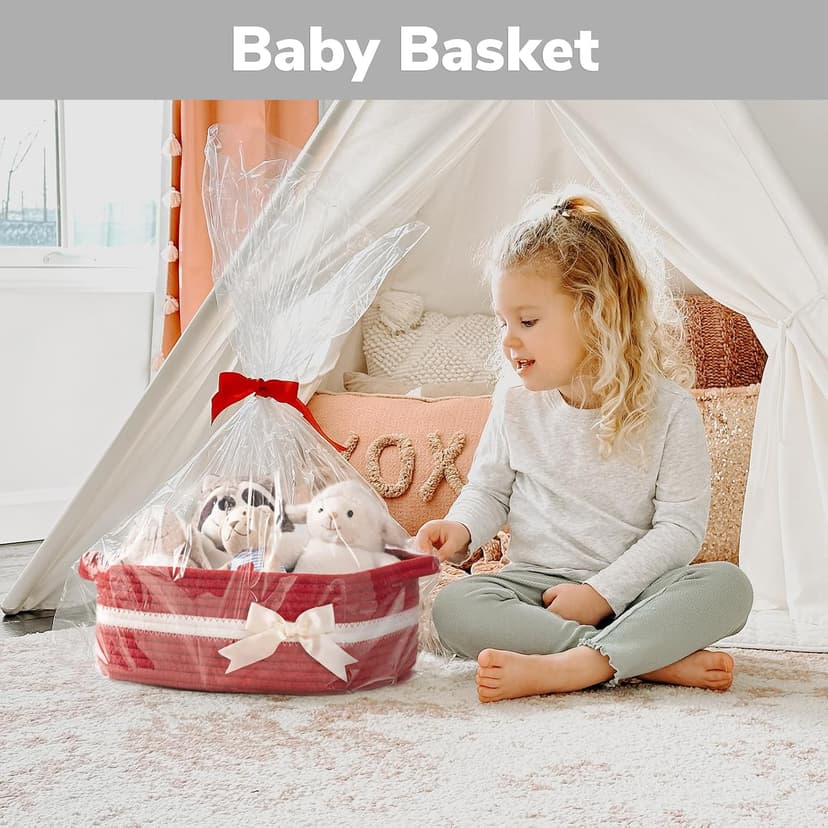 13" x 10" x 5" Storage Baskets for Toys & Baby Essentials, Fits Nursery & Bedroom Organization, Built-In Handles, Bow Design CHICVITA Small Woven Rope Gift Basket, Decorative Burr Basket, Red B0D7MKY1YJ