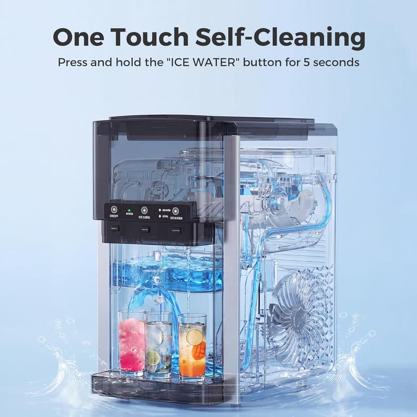3-in-1 Water Dispenser with Ice Maker,Countertop Nugget Ice Machine with Bullet & Crushed Ice,44Lbs/24H,12 Ice Cube/6Min, Self-Cleaning, 4Lbs Storage, Home, Kitchen,RV (Silver) (Silver)