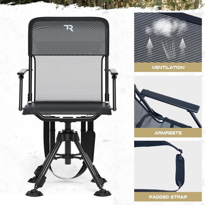TR 360 Degree Swivel Hunting Blind Chair,400 lbs Capacity Silent,Height Adjustable Hunting Chair with Armrests,Portable Ground Hunting Seat for Deer Turkey