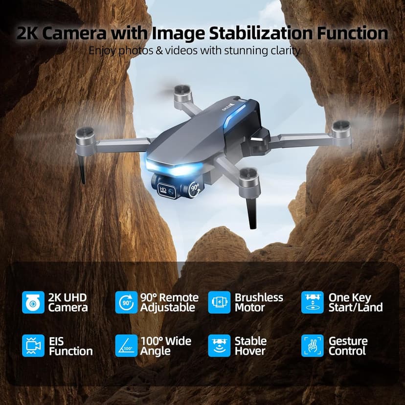 GPS Drone with Camera for Adults, 2K FPV Drone with 4.5" Screen Remote Controller, Brushless Motor, Auto Return, Follow Me, Tap Fly & Circle Fly, Long Flight Time Foldable Quadcopter for Beginners