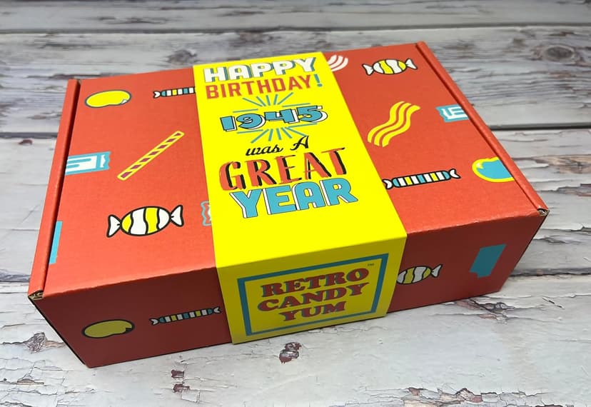 RETRO CANDY YUM ~ 80th Birthday Nostalgic Candy Gift Basket Box Assortment from Childhood Memories for Woman or Man Born 1945 jr