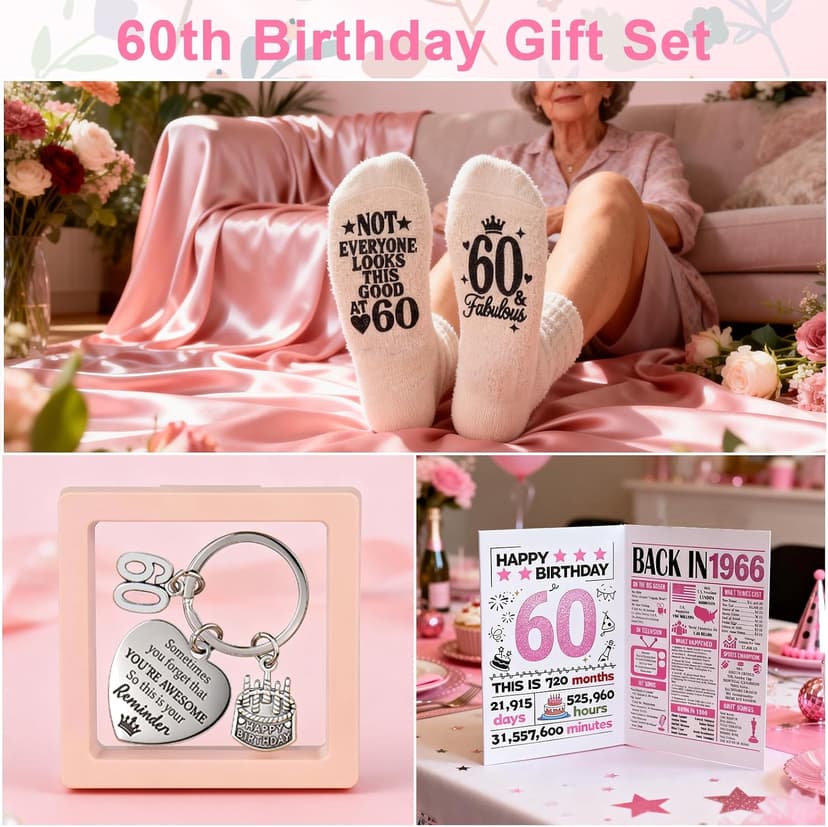 60th Birthday Gifts for Women, Vintage 1966 Birthdays Gift For Her, Cool 60 Year Old Birthday Gifts Set For Mom Wife Sister Friends Coworkers, Unique Gift Ideas With Tumbler Greeting Card Tote Bag B0H1LC1S74
