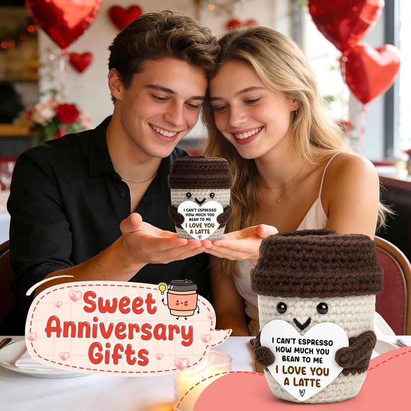 Birthday Decor Gifts for Boyfriend Husband Wife Wedding Anniversary Coffee Lover Couple Crochet Coffee Mug Decor I Love You Anniversary Women Men Her Him Gifts for Girlfriend Sweetest Day Christmas B0FX3RS85V