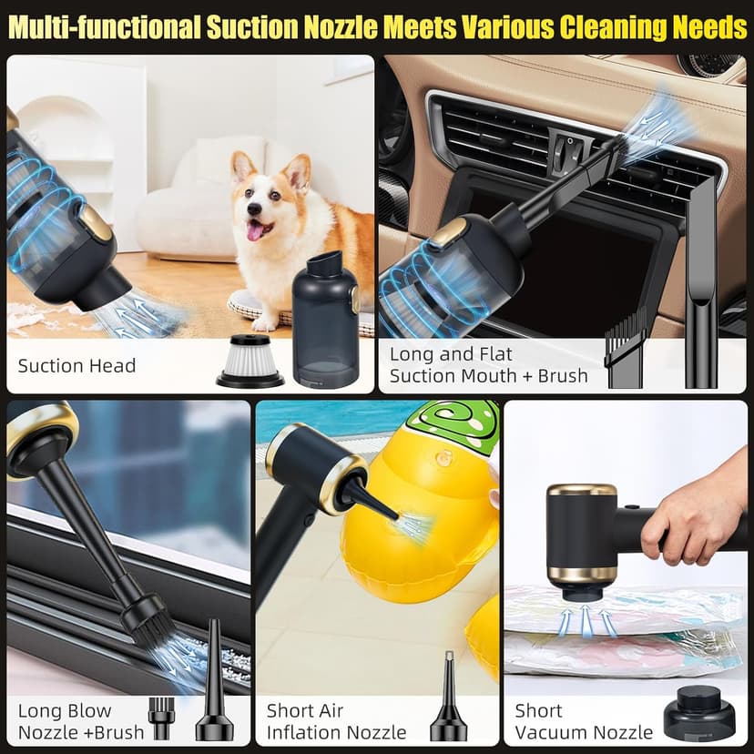ZLieatmp Bug Vacuum Catcher,12000Pa Handheld Car Vacuum Cleaner,Suction/Blow/Charge/Extract/4-In-1 Portable Cordless Vacuum Cleaner,30-Minute Run Time Suitable for Home,Indoor and Outdoor Cleaning