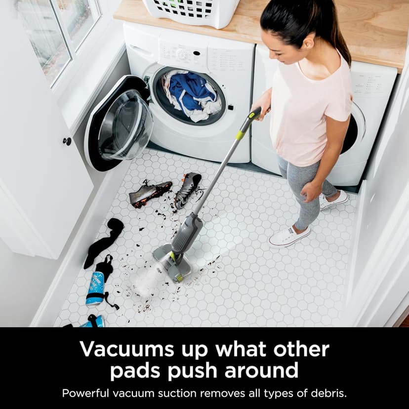 Shark VACMOP Cordless Hard Floor Cleaner, Vacuum and Spray Mop, Powerful Suction, Lightweight, LED Headlights, Includes 4 Disposable Pads, 12oz Multi-surface Cleaning Solution, Gray, VM252