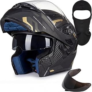 Modular Flip-Up Motorcycle Helmet | DOT Approved Full Face Dual Visor Street Bike Helmet with Tinted Visor & Ski Mask for Men & Women | Matte Black