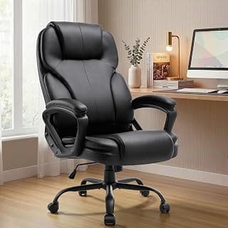 Ergonomic Office Chair with High Back, Comfy Desk Chair, Adjustable Executive Office Chair for Home Office, Big and Tall Computer Chair Heavy Duty, 360° Swivel, Faux Leather Black