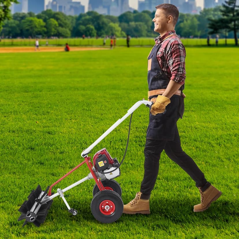 4 Stroke Gas Powered Lawn Sweeper,23.6 Inch Hand Push Sweeper for Leaves and Debris, Hand Push Yard Cleaner with Adjustable Handle for Driveway, Patio, Artificial Grass