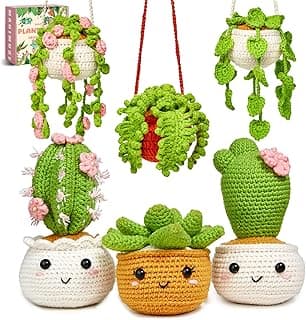 MAGIMUSE Crochet Kit for Beginners, Crochet Starter Kits, Amigurumi Craft Knitting Crocheting Kits with Step-by-Step Video Tutorials, 6 Pack Hanging Potted Plants Family(40%+ Yarn