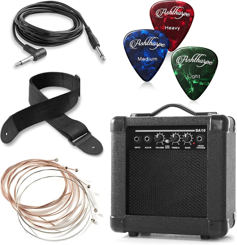 Ashthorpe Full-Size Thinline Cutaway Acoustic Electric Guitar Package with 10 Watt Amp - Natural