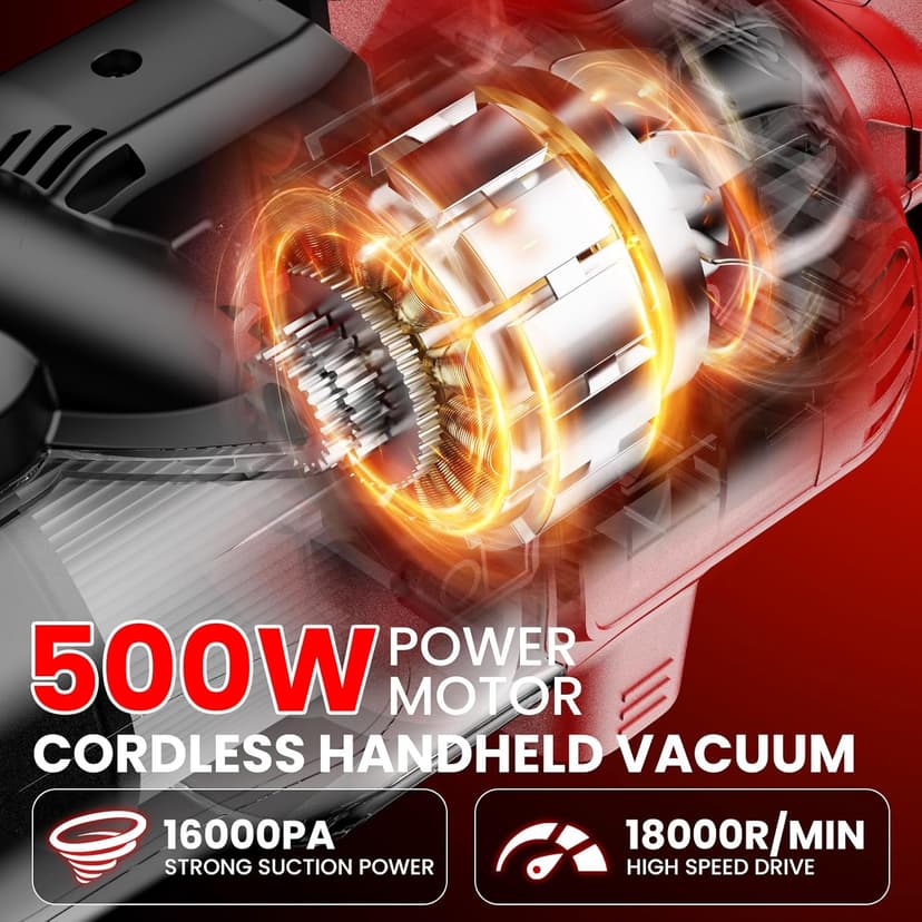 Cordless Vacuum for Miwaukee 18V Battery, 5 in 1 Lightweight Handheld Vacuum Cleaner with 500W Powerful Motor, 46 CFM Portable Hand Vacuum with Filtration HEPA for Floor, Carpet(Battery Not Included)