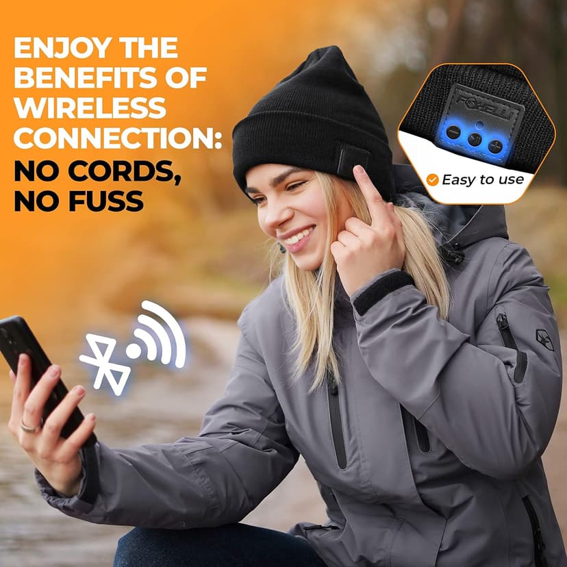 Foxelli Bluetooth Beanie Hat – 15-Hour Battery, Built-in Mic, Fully Washable, Perfect Tech Gift for Men & Women B08T6QBZC2