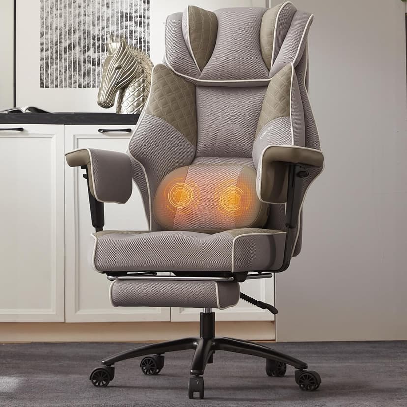 Dowinx Big and Tall Office Chair with Massage Lumbar Support,Executive Office Chair with Wide Thick Seat Cushion and Adjustable Armrest,Mesh Computer Gaming Chairs with Footrest,Grey