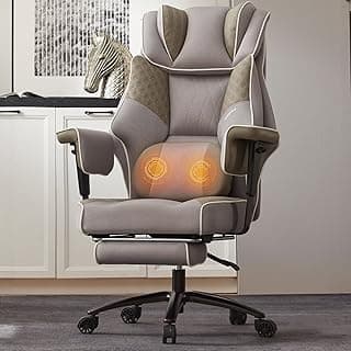 Dowinx Big and Tall Office Chair with Massage Lumbar Support,Executive Office Chair with Wide Thick Seat Cushion and Adjustable Armrest,Mesh Computer Gaming Chairs with Footrest,Grey