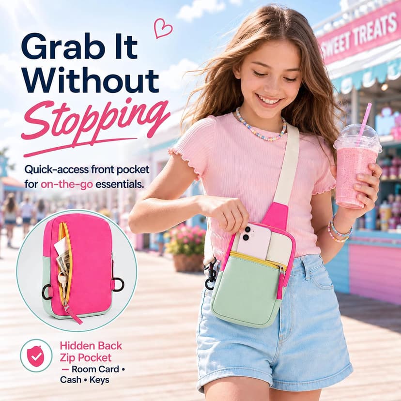 Preppy Kids Crossbody Sling Bag Purse, Halloween Boo Basket Christmas Stocking Stuffers Gifts for Kids Tween Girls Fashion Birthday Gifts for 8 9 10 11 12 Year Old Teen Girls Trendy Stuff Fanny Pack B0DJJK7S15