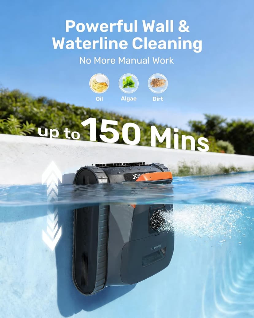 Gosvor LiteVac G1 Pool Vacuum, Wall & Waterline Cleaning, Double Filtration, 150-Min Battery Life for Smart Mode, 200-Min Battery Life for ECO Mode, Smart Navigation, with APP, Orange