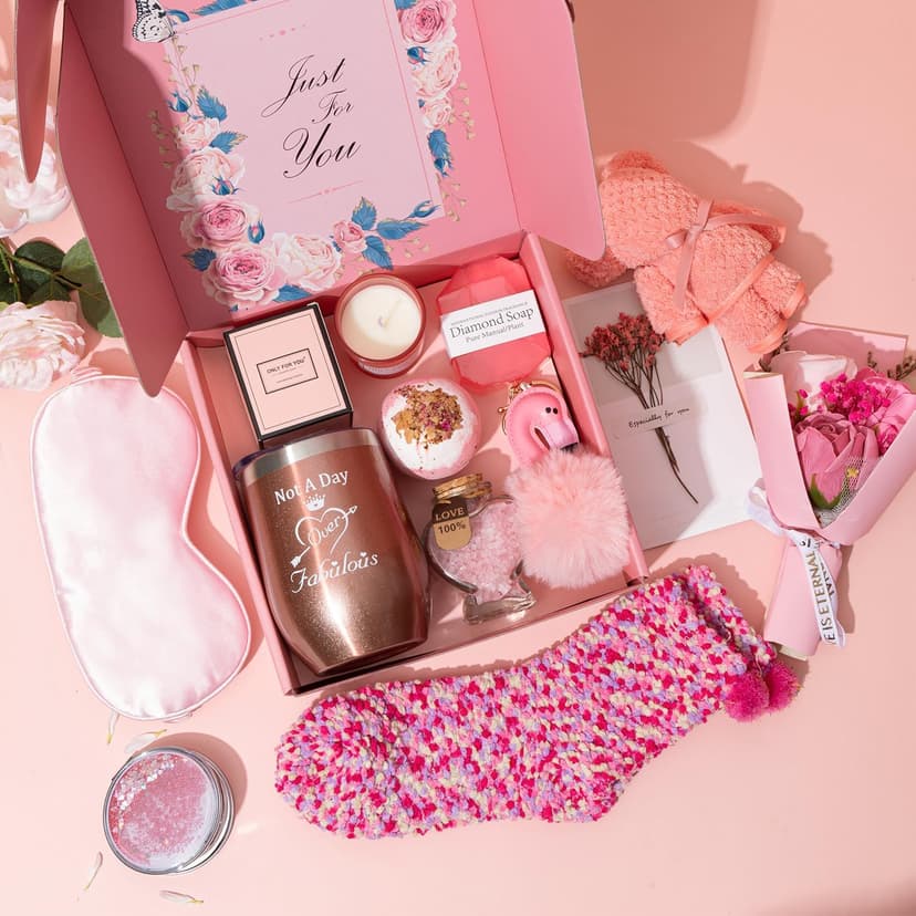 Birthday Gifts for Women,Unique Gifts Basket Ideas for Women Pink Gifts Box for Her Self Care Relaxing Gift Set Birthday Presents Female Friendship Gifts for Best Friend Bestie Girlfriend