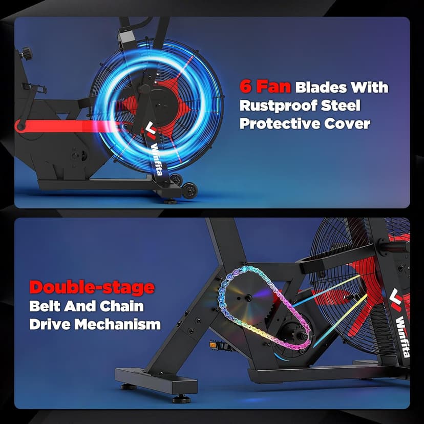 Air Bike,Air-Resistance Exercise Fan Bike With Dual Acction Handlebars for Home Cardio Workout,Adjustable Indoor Cycling Bike,330lb Weight Capacity APP Connection Customizable Monitor