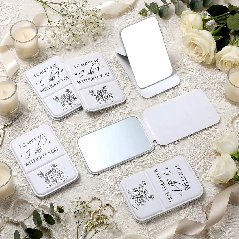 I Can't Say I Do Without You Quote, Proposal Gifts, Travel Small Makeup Mirror, Portable for Bridal Shower Wedding Party Novabright 6 Pcs Bridesmaid Gifts Bulk Bridesmaid Compact Mirror, White B0G6BL8C3R