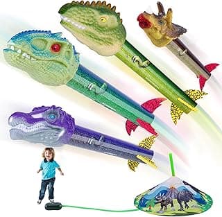 Dinosaur Toy Rocket Launcher for Kids - Launch Up to 100 Ft, 4 Rockets, Outdoor Outside Toys for Kids, Dinosaur Toys, Birthday Gifts for 3 4 5 6 7 8-12 Year Old Boys Girls