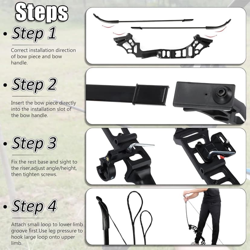 Recurve Bow and Arrow Set for Adults, 30–40lbs Right-Handed Archery Kit with Carbon Arrows & Accessories for Outdoor Target Practice