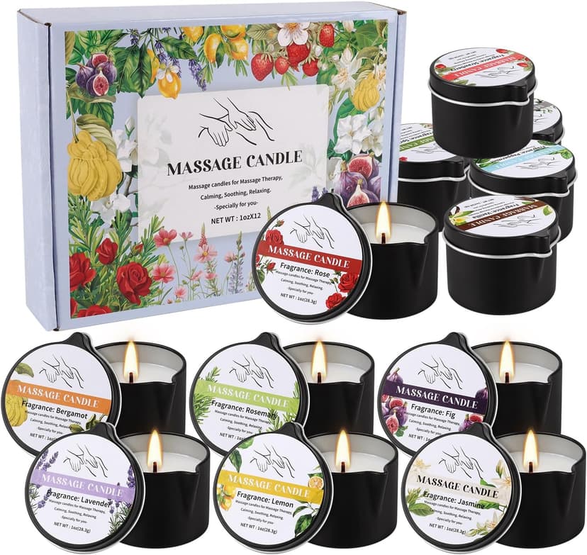 1oz Low Temperature Body Oil Scented Candles for Home Spa & Relaxation 12pcs Massage Oil Candle,Moisturising Natural Soybeans Gift Sets B0G4PYMTJP