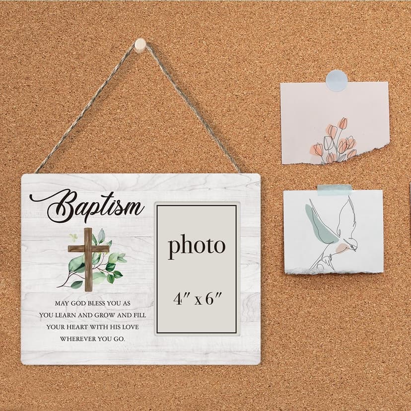 Baptism Picture Frame, Baptism Gifts for Boys, Christening Gifts for Girls, Catholic Baby Gift Wood Photo Frame, 4 x 6 Inch Photo