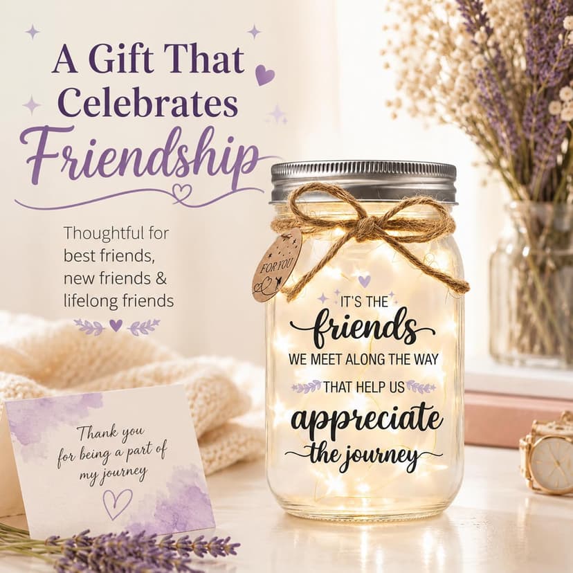 Birthday Gifts for Friend Women, Christmas Thanksgiving Gift for Her and Long Distance Friends Best Friend Gift for Women, Friendship Gifts for Women, Mason Jar Light B0H3JZHMVG