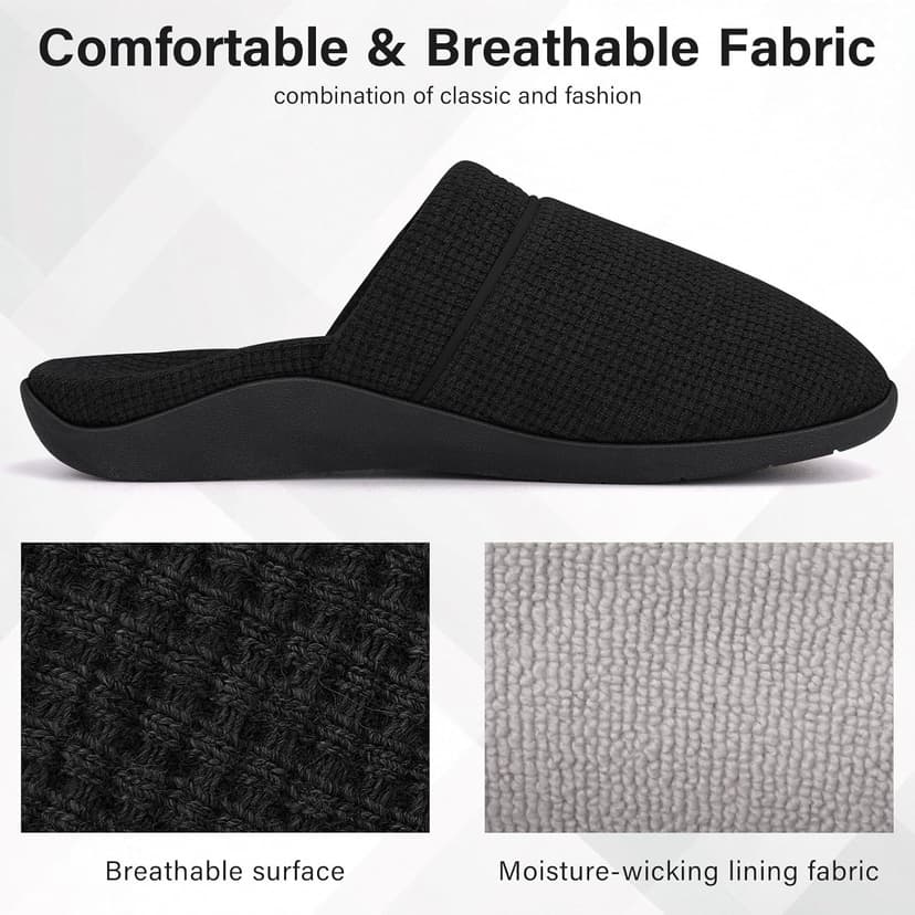 ERGOfoot Orthopedic Slippers for Women, Slip-On Style Summer Slipper with Arch Support, Cozy Comfy Scuff House Shoes for indoor and outdoor with Non-Slip Rubber Sole/Black W9