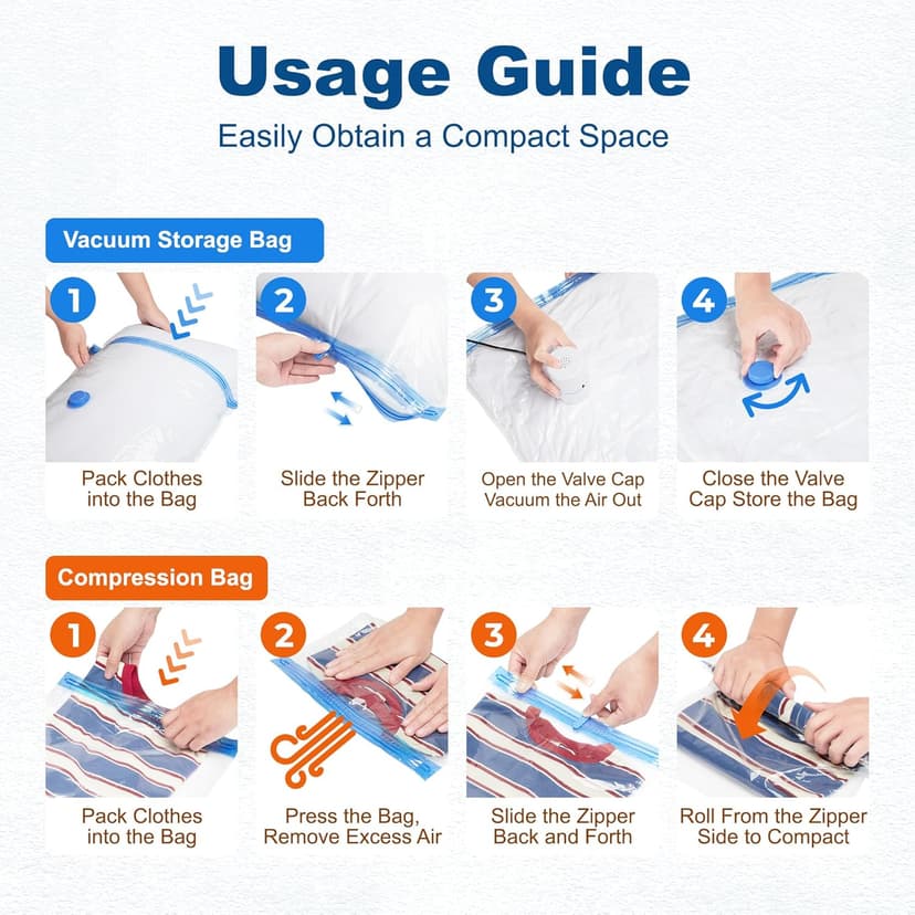 HOUSE DAY 30 Pack Vacuum Storage Bags with Electric Pump, 4 Sizes + 2 Roll-Up (5 Each), Space Saver Vacuum Seal Bags for Clothing, Bedding, Pillows, Travel – Airtight Seal, Reusable & Durable