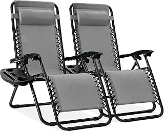 Best Choice Products Set of 2 Adjustable Steel Mesh Zero Gravity Lounge Chair Recliners w/Pillows and Cup Holder Trays - Ice Gray