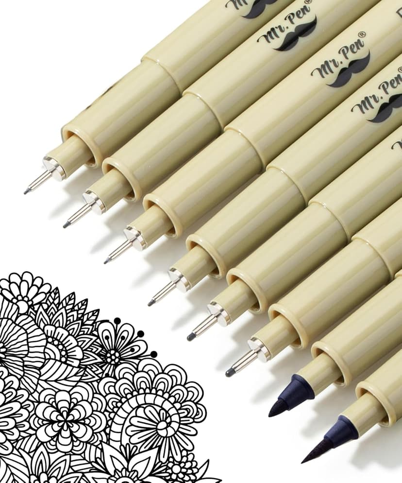 Mr. Pen - Art Pens, Multiliners, Fineliner Ink Pens, Set of 8 Technical Drawing pen, Pigment Pen, Fine Point, Black, Waterproof, for Art Watercolor, Sketching, Micro Drawing, for Bible Journaling