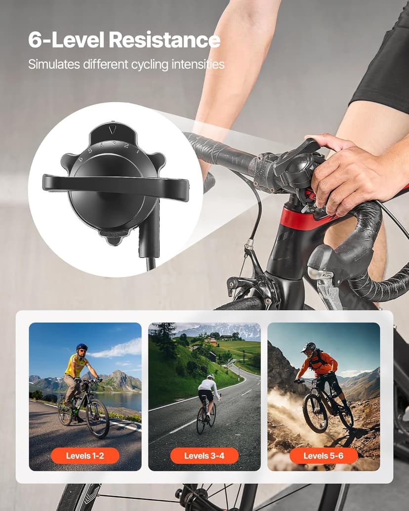 VEVOR Bike Trainer, 6 Level Resistance, 26-29 in & 700C Wheels, Foldable Magnetic Bicycle Stationary Stand for Indoor Exercise Riding with Quick Release Skewer & Front Wheel Riser Block for Road Bikes