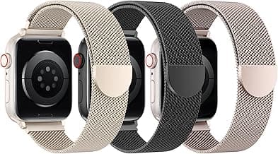 BELONGME 3 Pack Mesh Loop Compatible with Apple Watch Bands for Women Men 40mm 41mm 38mm 42mm 44mm 45mm 49mm 46mm Series 11 10 9 8 7 6 5 4 Ultra3 SE3 2, Stainless Steel Metal Magnetic Strap for iWatch