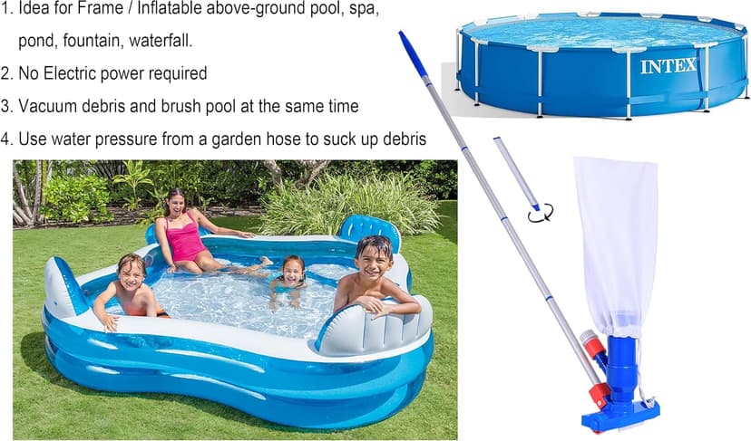 Jet Vacuum W/ 6 Section Poles of 57" for Frame Aboveground/Inflatable Pool Spa, No Electric Power Needed, Use Garden Hose Water Pressure to Vacuum (A Telescopic Pole Can Be Used with This Vacuum)