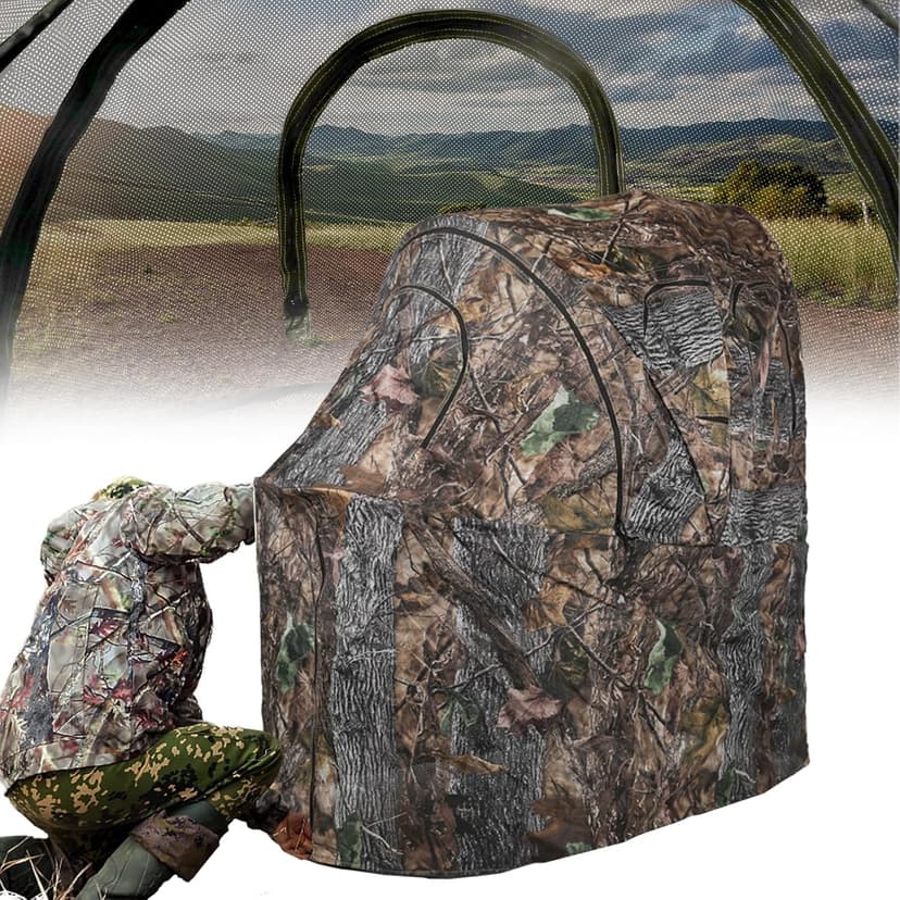 FUNHORUN Hunting Chair Blind, 1/2 Man One-Way See Through Ground Blind, Portable 1/2 Person Camouflage Chair Tent with Carrying Bag