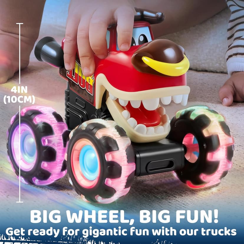 JOYIN 3 Pack Monster Truck Toy - Motion Activated Light Up Cars for Toddlers - Monster Glow Rover LED Wheels - Baby Boy Toys - Press and Go Dinosaur Trucks for Kids Boys Birthday Gifts for Christmas