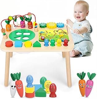 HEYLANDU Activity Table, Montessori Toys for 1 2 Year Old Girls Boy Gifts, 7 in 1 Wooden Sensory Play Table for Toddler 1 2 3, Learning Toys for Baby 12-18 Months 1st Christmas Birthday Gifts