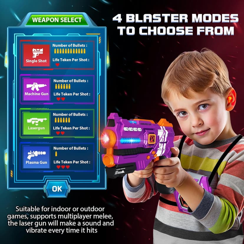 Laser Tag Guns Set of 4 Laser Tag Guns with Digital LED Score Display Vests,Gifts for Teens and Adults Boys & Girls,Adults and Family Fun,Gift for Kids Ages 8 9 10 11 12+Year Old Boy