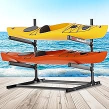 Kayak Storage Rack, Heavy Duty Freestanding Kayak Stand for 2/3 Kayaks, Adjustable Canoe and Paddleboard Holder for Indoor Outdoor Garage Storage, Assembly Required