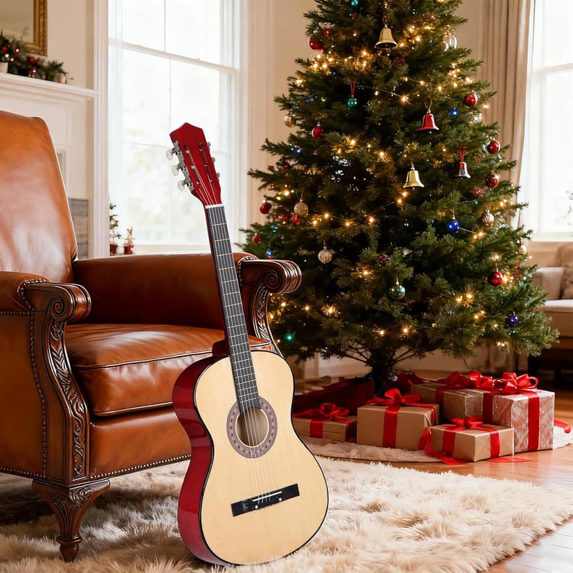 38 Inch Beginner Acoustic Guitar, 6-String Guitar Starter Kit for Starters with Gig Bag, Strings, Strap, Pitch Pipe and Pick, Natural