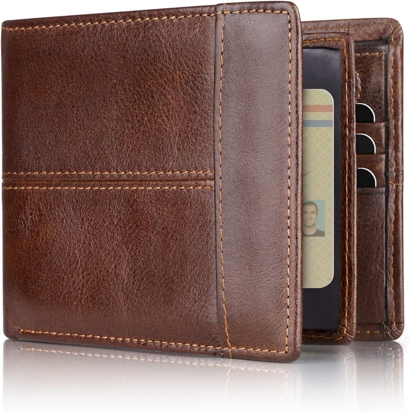 Swallowmall Leather Wallet for Mens Genuine Leather RFID Blocking Bifold Wallets with 1 ID Window 15 Card Slots