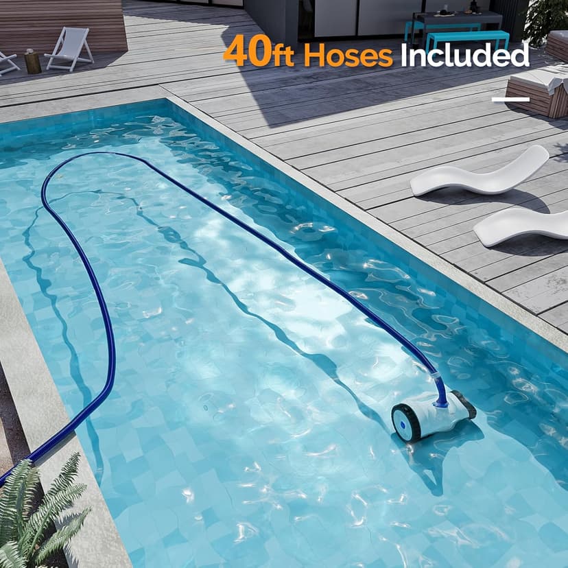 VINGLI Pool Vacuum Cleaner, Suction Side Wall-Climbing Sweeper for Ground&Inground Pools, Automatic Pool Vacuum with 39.6ft Tangle-Free Hose (Navy Blue&White)