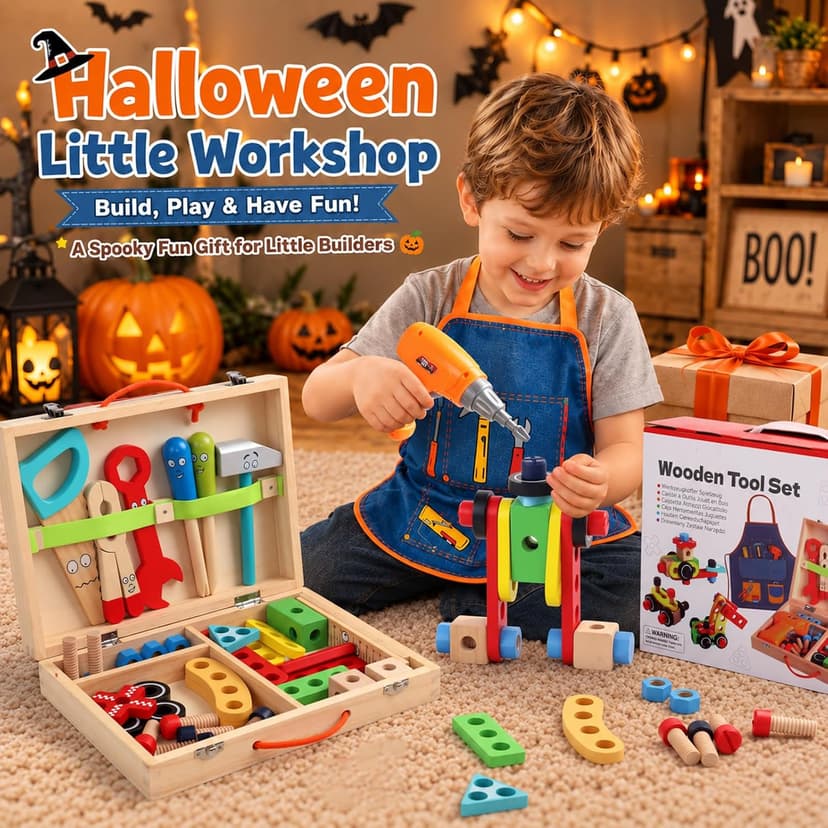 Kids Tool Set with Drill, Educational Montessori Toys for 3 Year Old Boys 44 Pcs STEM Kids Toys Wooden Toddler Tool Set with Apron & Box Christmas Birthday Gifts for 3 4 5 Year Old Boy Girl
