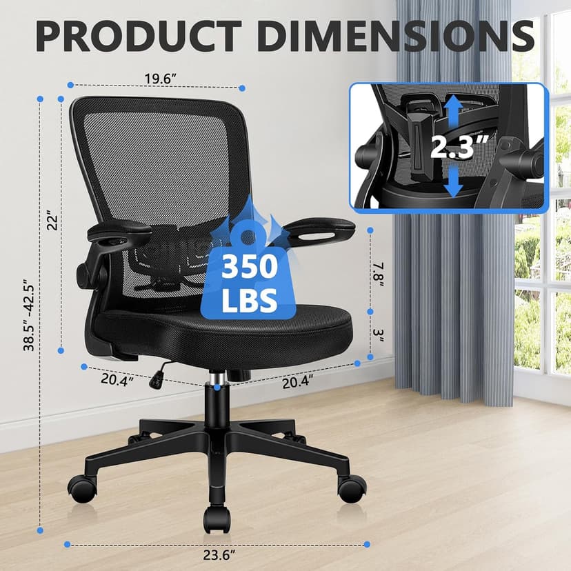KLASIKA Desk Chairs with Wheels, Ergonomic Mesh Office Chair Adjustable Height and Swivel Lumbar Support Home Office Chair with Flip Up Armrests (8PK)