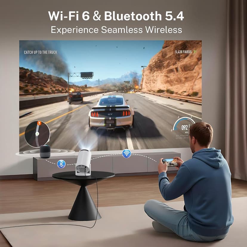 [Built-in Apps & 2026 Upgraded] Mini Projector with Wi-Fi 6 & Bluetooth 5.4, 1080P 4K Support Full HD, Auto Keystone 360° Portable Home Cinema Smart Projector for iOS/Android X1 B0F9XTQKW1