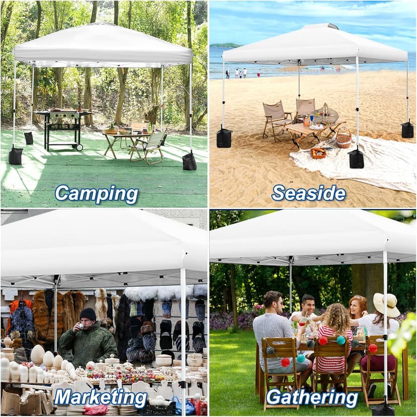 WEIZE Pop up Canopy Tent 10x10ft, 1-Button Push Setup, Instant Portable Shelter, Adjustable Height, Portable Roller Bag, 4 Weight Bags, Guy Ropes & Stakes Included, White