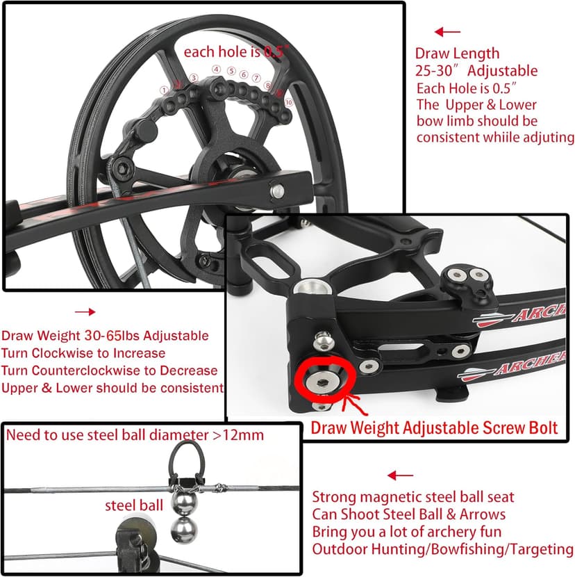 Archery Dual-use Compound Bow Set for Arrows and Steel Ball,30-65lbs Adjustable,Hunting Bows,Short-Axis Compound Bow,for Outdoor Hunting Target Shooting Practice