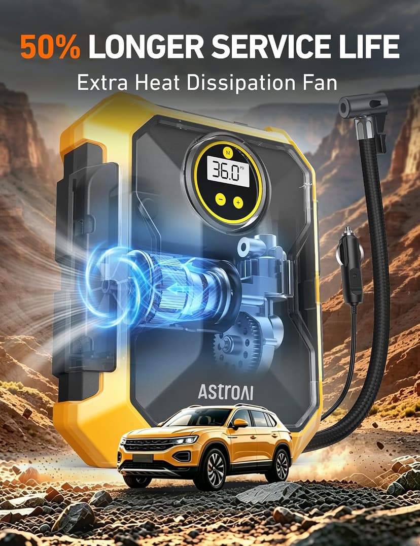 9.8Ft Cord Digital Gauge Auto ShutOff LED Light Fast Inflation Air Pump for Car Tires Bike Ball Motorcycle Inflatables Yellow AstroAI Tire Inflator Portable Air Compressor 12V DC Integrated Storage B097B6X669