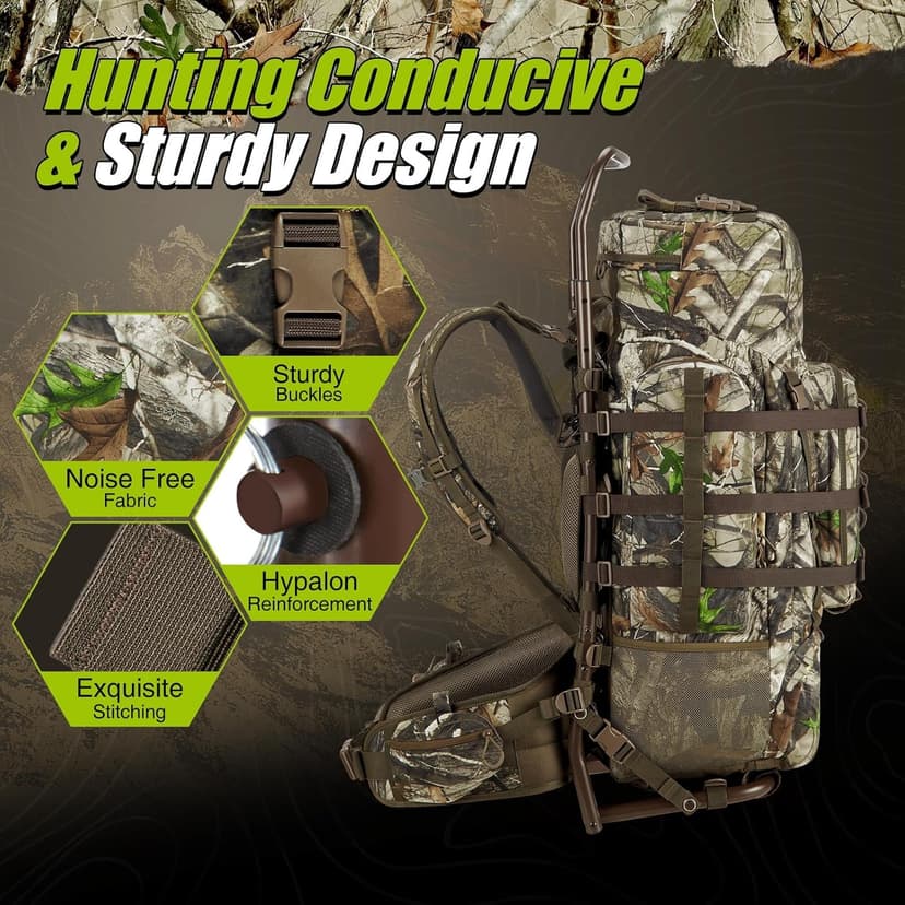 TIDEWE Hunting Backpack 5500cu with Frame and Rain Cover for Bow/Rifle/Pistol